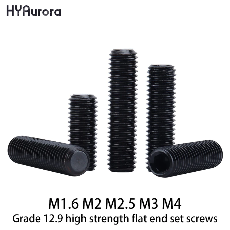 M1.6/M2/M2.5/M3/M4 DIN916 12.9 Установочные винты из легированной стали с шестигранной головкой - черные микровинты с плоской головкой для машин и электроники