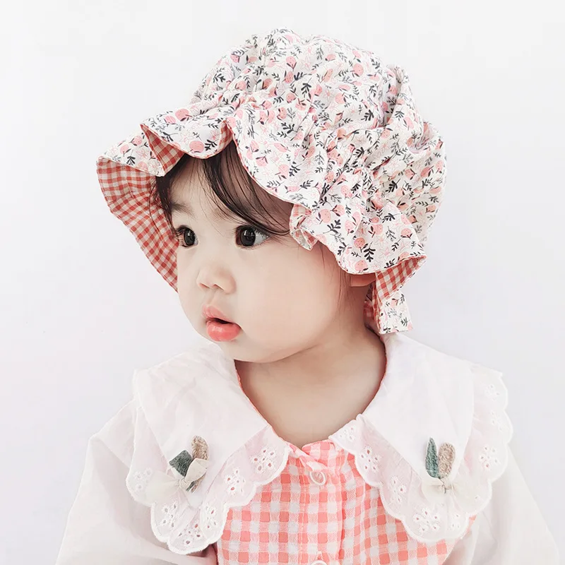 

Spring 0-2 years Baby girls cotton floral reversible cap Infants kids cute casual sunhat