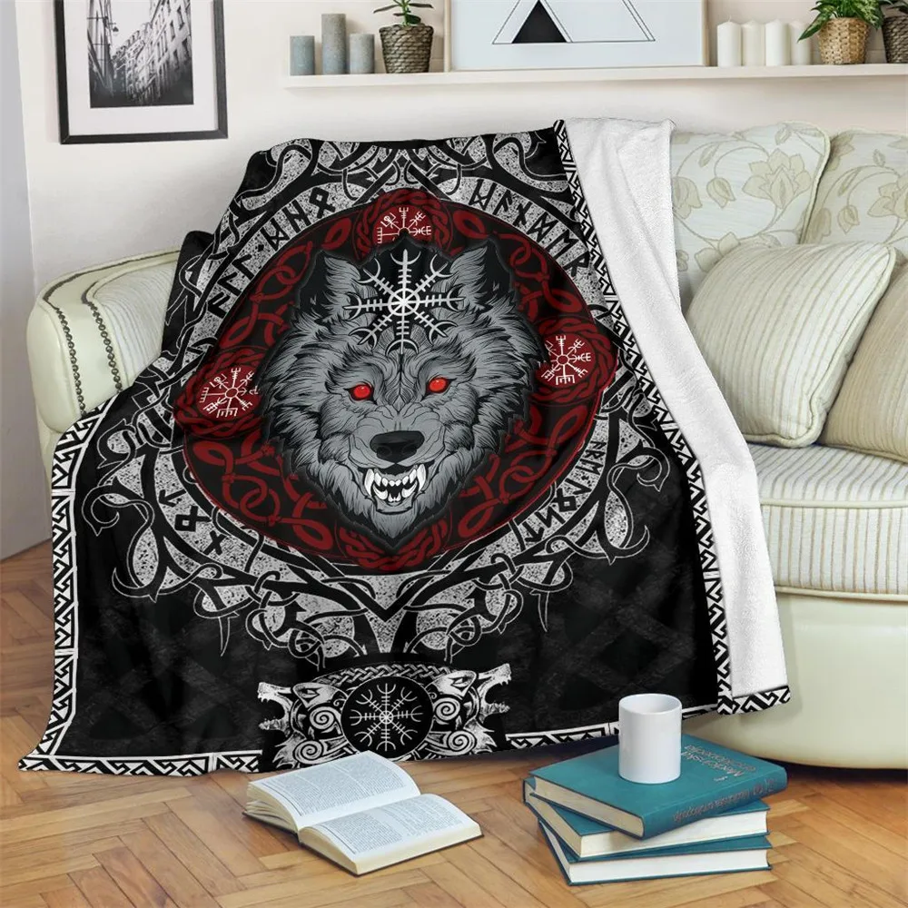 

CLOOCL Viking Flannel Blanket Wolf Vintage Tattoo Pattern 3D Printed Throw Blankets for Bed Sofa Warm Plush Quilts Home Decor