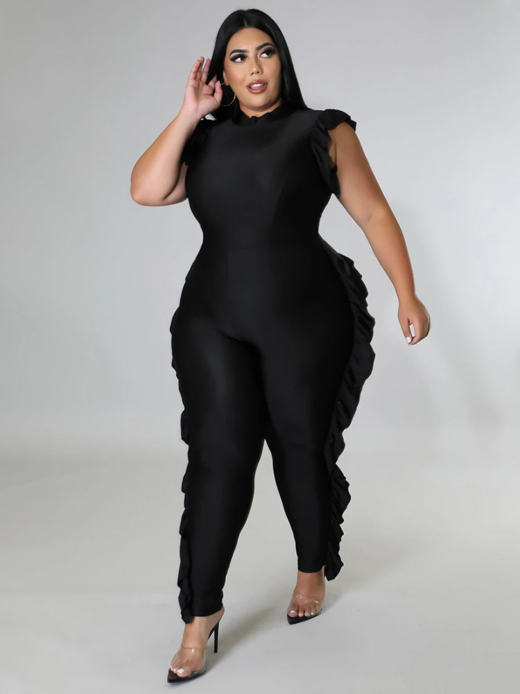 

Комбинезон женский без рукавов, пикантный облегающий ромпер с круглым вырезом и оборками, вечерний комбинезон-карандаш для коктейвечерние,...