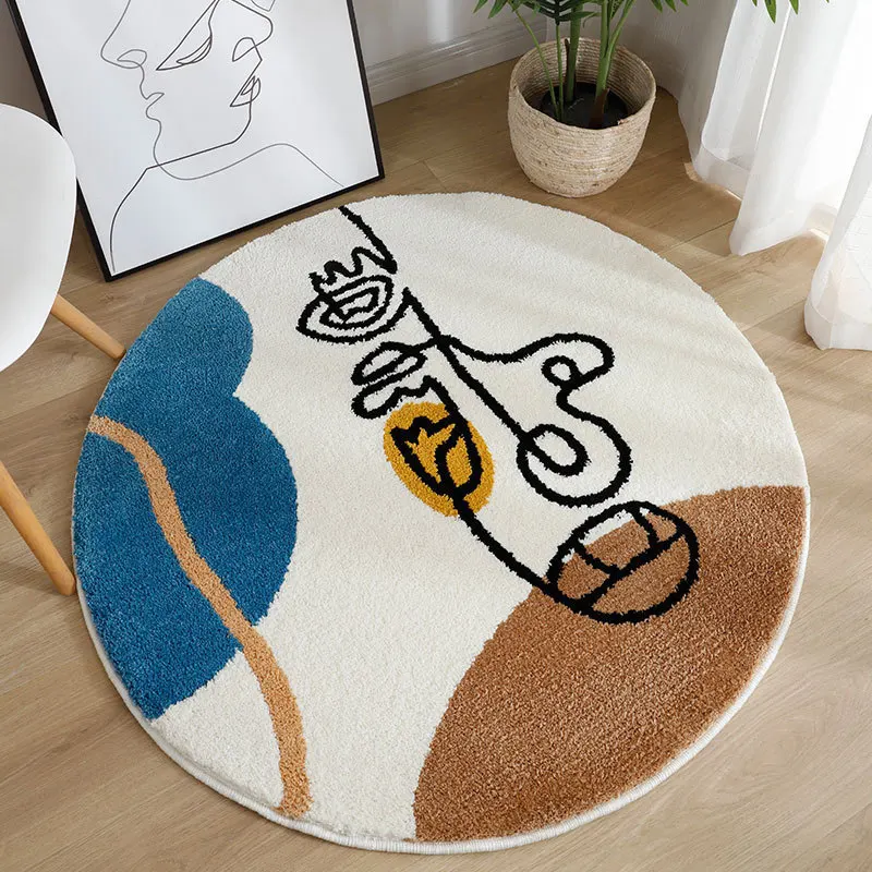 

Abstract Pattern Soft Fluffy Rugs Anti Slip Bedside Sofa Carpets For Living Room Bathroom Round Floor Mats Bedroom Decor Doormat