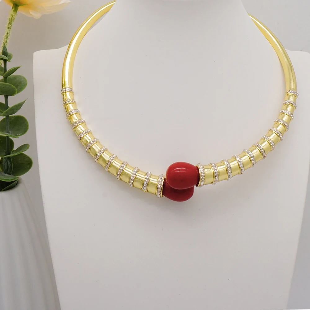 2022 новейший Итальянский Золотой цвет ожерелье из красного бисера женская