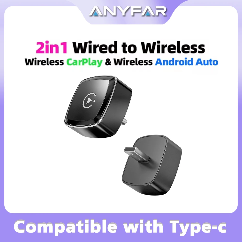 

Беспроводной адаптер 2-в-1 для CarPlay (Type-C) и Android Auto (для заводских систем с беспроводным CarPlay и Android Auto)