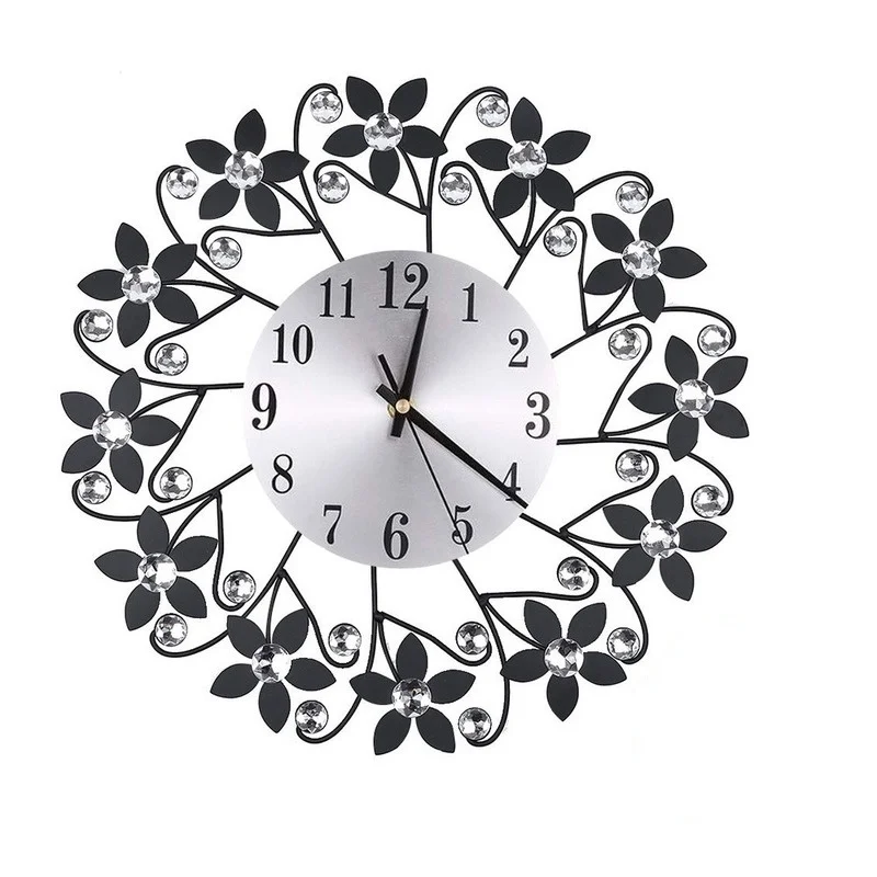 

Flowers Black Wall Clock Modern Design Luxury European Retro Iron Wooden Wall World Map Home Decoration Luxury Light Alarm Clock