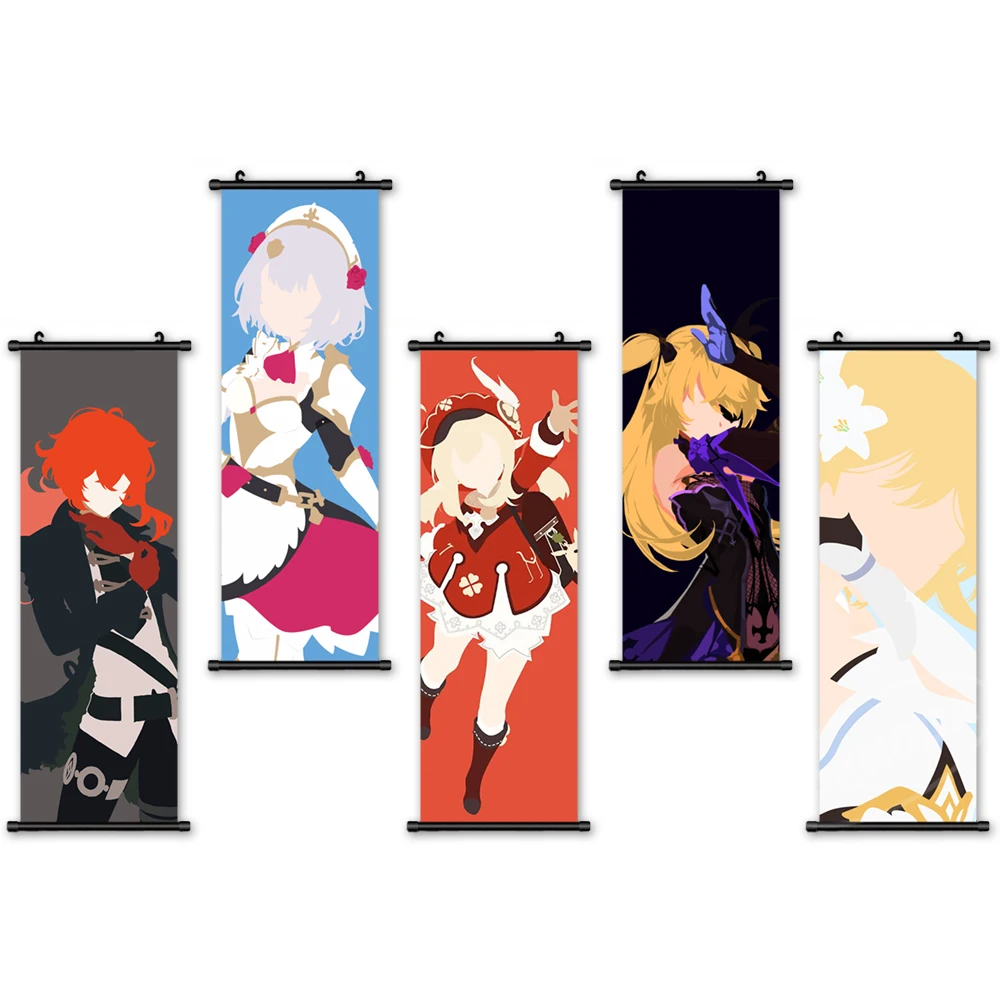 

Canvas Characters Home Decoration Genshin Poster Printed Pictures Wall Art Plastic Scroll Hanging Painting Bedside Background