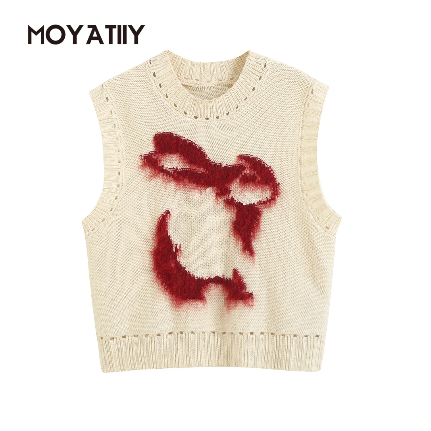 

MOYATIIY Women Spring Sweaters Fashion Embroidery Cartoon Rabbit Pattern Pullovers Tops Sleeveless Female Jumper