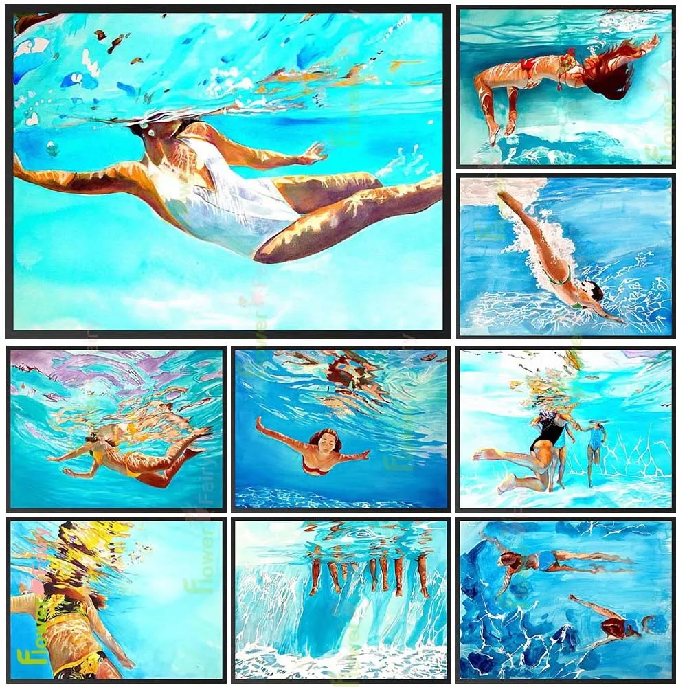 Плакат с принтом сексуальной девушки для плавания и дайвинга настенная Картина