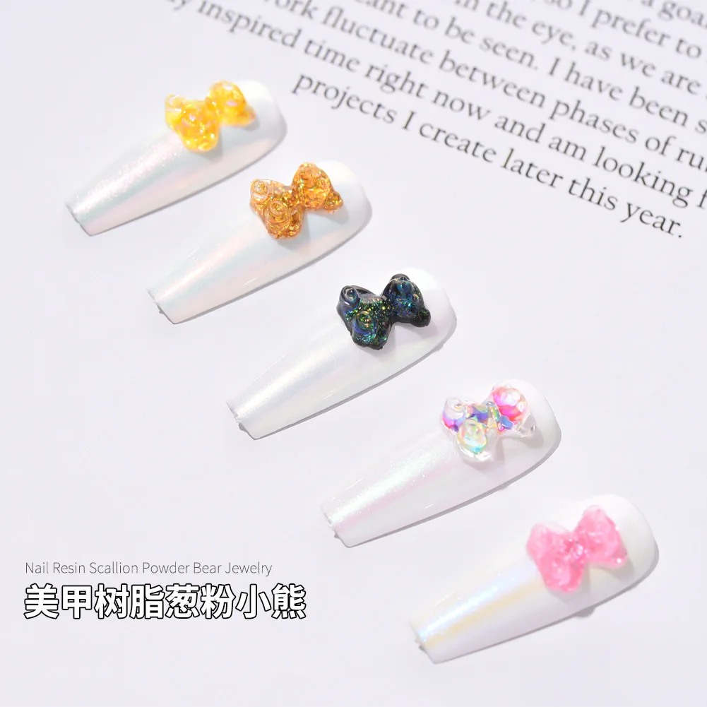 

2022 Crystal Shine Cute Bear Resin 3D Nail Art Decorations Aurora UV Gel Accessories For Nails Glitter Jelly Ornaments Manicure