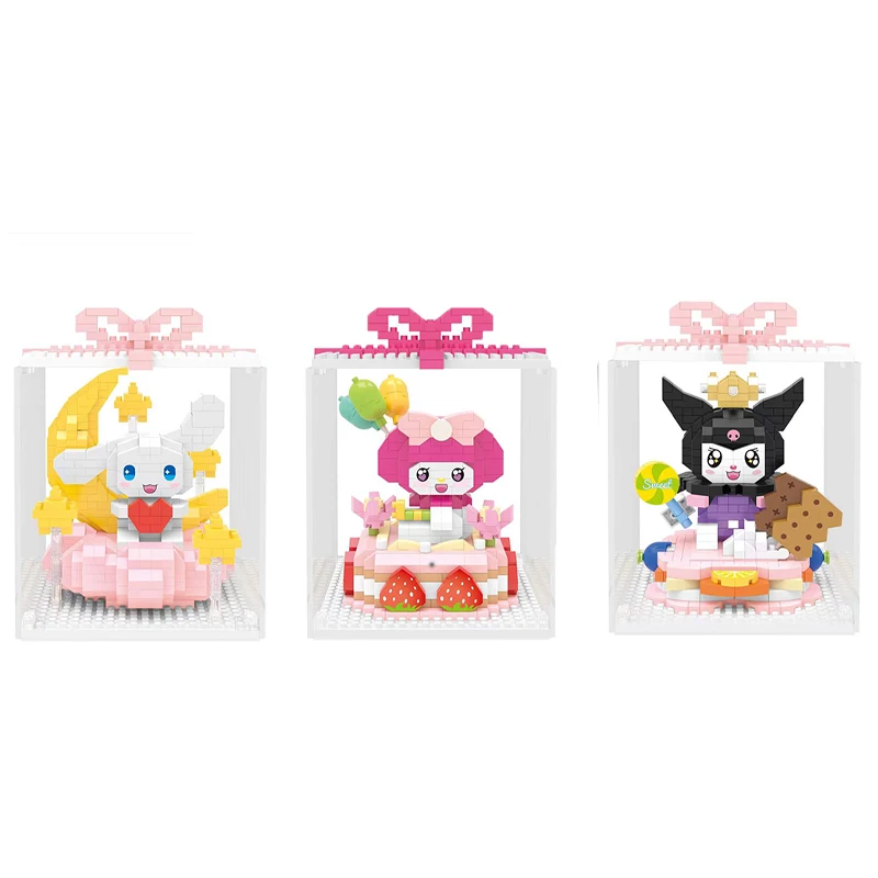 

Sanrios Kuromi My Melody Cinnamoroll милые кавайные строительные блоки Обучающие игрушки аниме мультфильм торт серия детские подарки