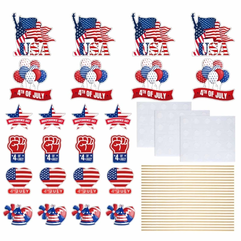 

1Set Independence Day Paper Stake Decorative Sign Ornaments Crafts Supplies Dropship