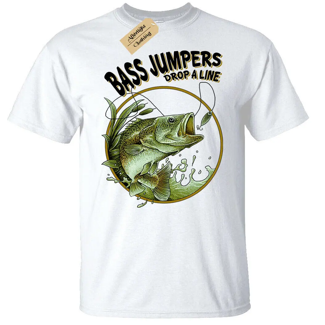 

Bass Jumpers Drop A Line T-Shirt Mens fishing top fisherman anglers white