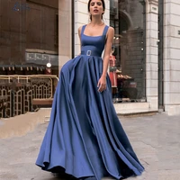 layout niceb elegant strapless evening dress sleeveless a line blue satin criss cross sashes 2022 formal prom gown high quality