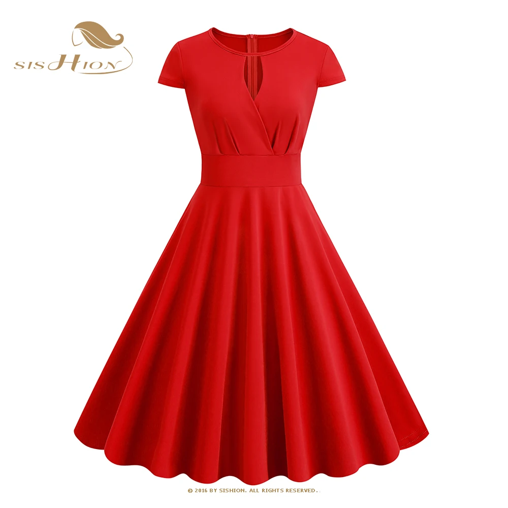 

Женское винтажное платье с коротким рукавом SISHION Y2K, летнее однотонное платье-туника синего, зеленого, красного цветов, VD3803