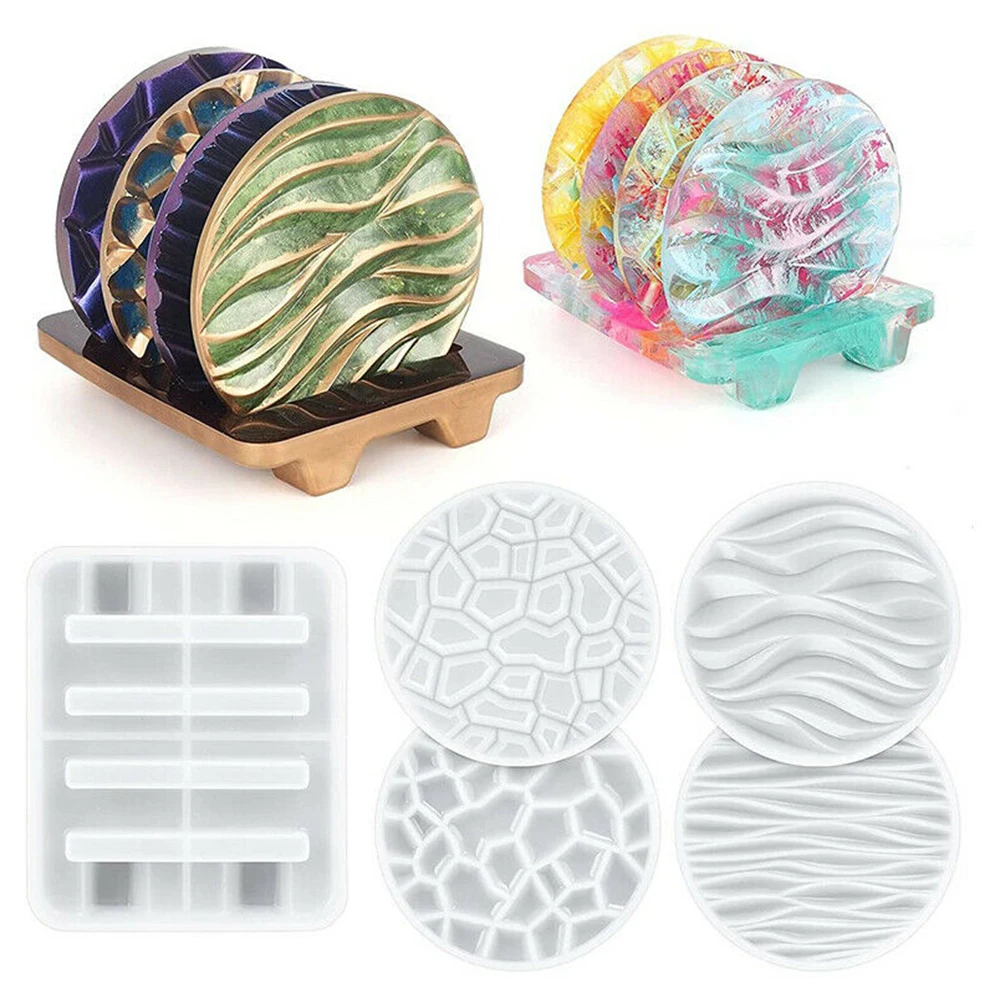 

5 шт./компл. «сделай сам», прозрачная эпоксидная форма, волна, бриллиантовое дно, круглая подставка, лоток для хранения, набор силиконовых фор...