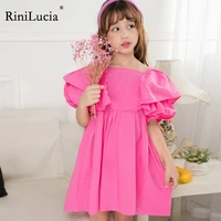 rinilucia summer outfits dresses baby girl clothes korean style cute petal short sleeve square collar cotton casual midi dress