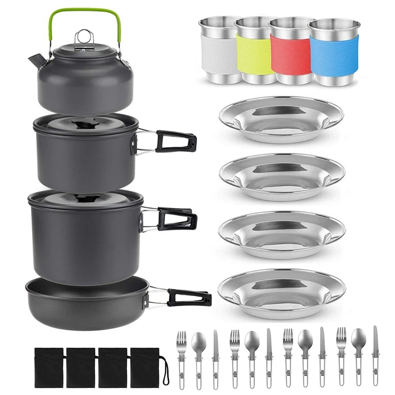 

Outdoor Camping Pot Set 4-5 People Teapot Set Pot Set Portable Picnic Cooker Kettle Set Camping Cookware Kit