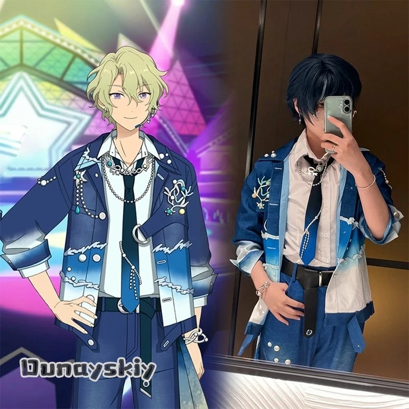 Фото Костюм для косплея Томоэ Хиёри из игры Ensemble Stars, сценическая униформа айдола Deep Into You, синий океанский стиль, для Хэллоуина и вечеринок №1