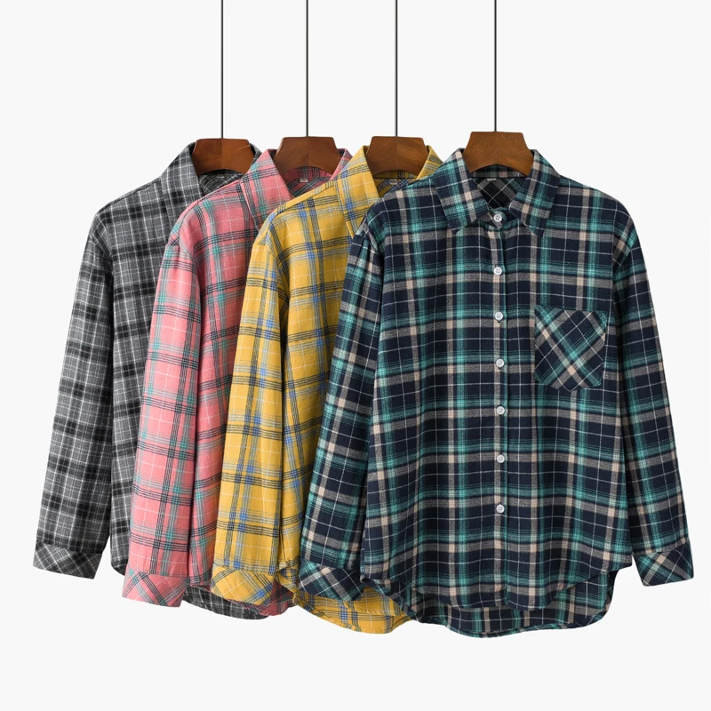 

Женская Повседневная рубашка в клетку, свободная рубашка с длинным рукавом в студенческом стиле, изящные женские блузки и топы, одежда, новинка 2023