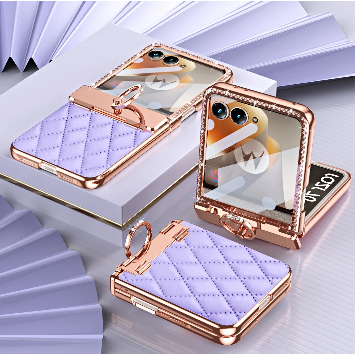 Фото Чехол для Motorola Razr 70 60 50 Ultra Plus с блестками, гальваническим покрытием, кольцом, защитой шарнира и зеркальной пленкой, полностью закрывающий корпус №1