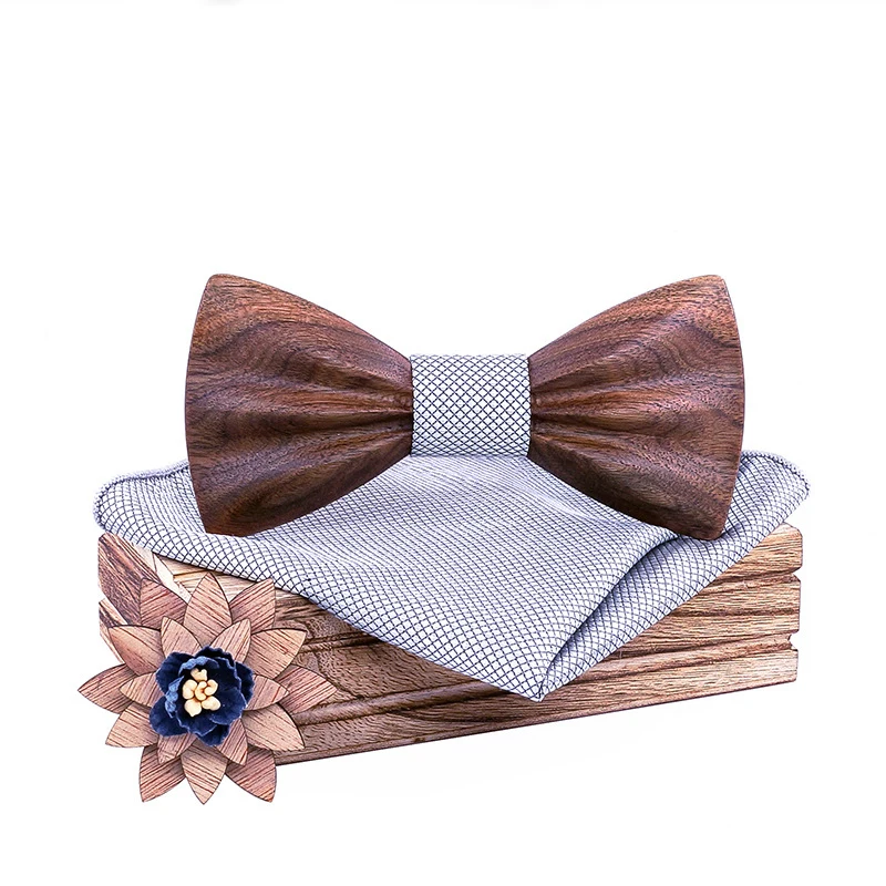 

Sitonjwly Handmade Skinny Neck Ties for Men Wooden Bow Ties Handkerchief Brooch Set Suit Wedding Corbatas Neck Tie Accessories