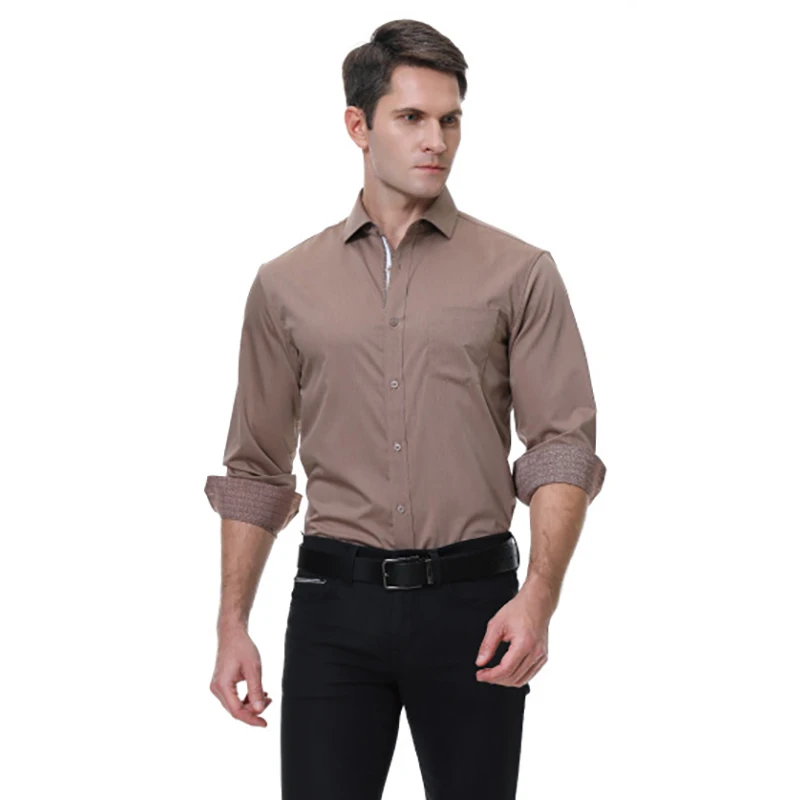 Parklees Coffee Color Bamboo Fiber Shirt Men 2022 Brand New Button Down Non Iron Shirt Business Casual Slim Fit Camisa Masculina