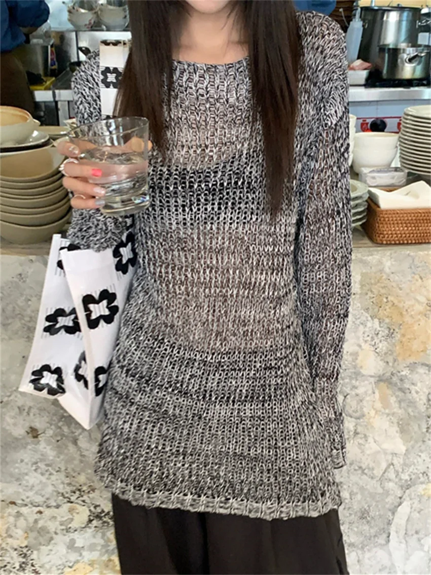 Женский свитер с вырезами Alien Kitty повседневный винтажный Свободный вязаный