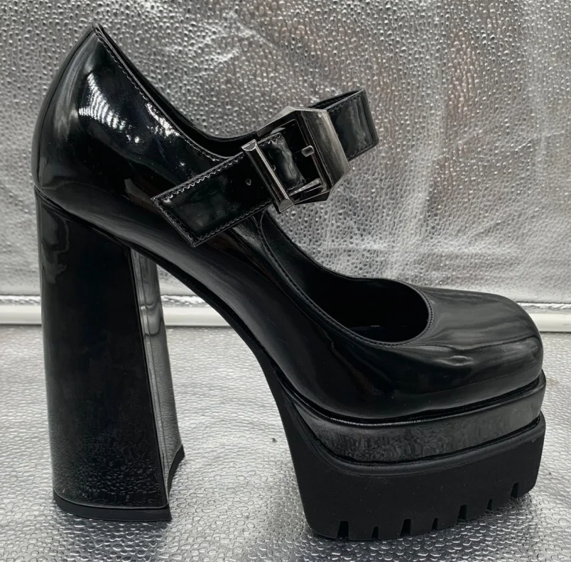 

Brand Square Toe Platform High Heels Mary Janes Pumps For Women Buckle Office Black High Quality women's Pumps Spring Summer