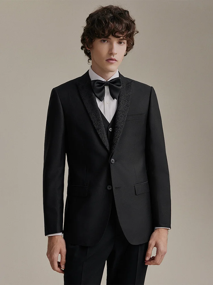 

Роскошный черный официальный костюм, свадебная одежда для жениха, обычный мужской блейзер, жилет, брюки на все сезоны, подарки на день молод...