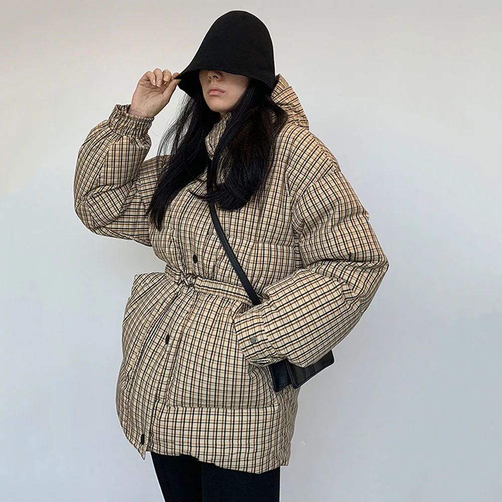 

2022 Модные женские парки в клетку, винтажные куртки на молнии с капюшоном, теплая зимняя верхняя одежда для женщин, BF Harajuku 2022, рождественские ...