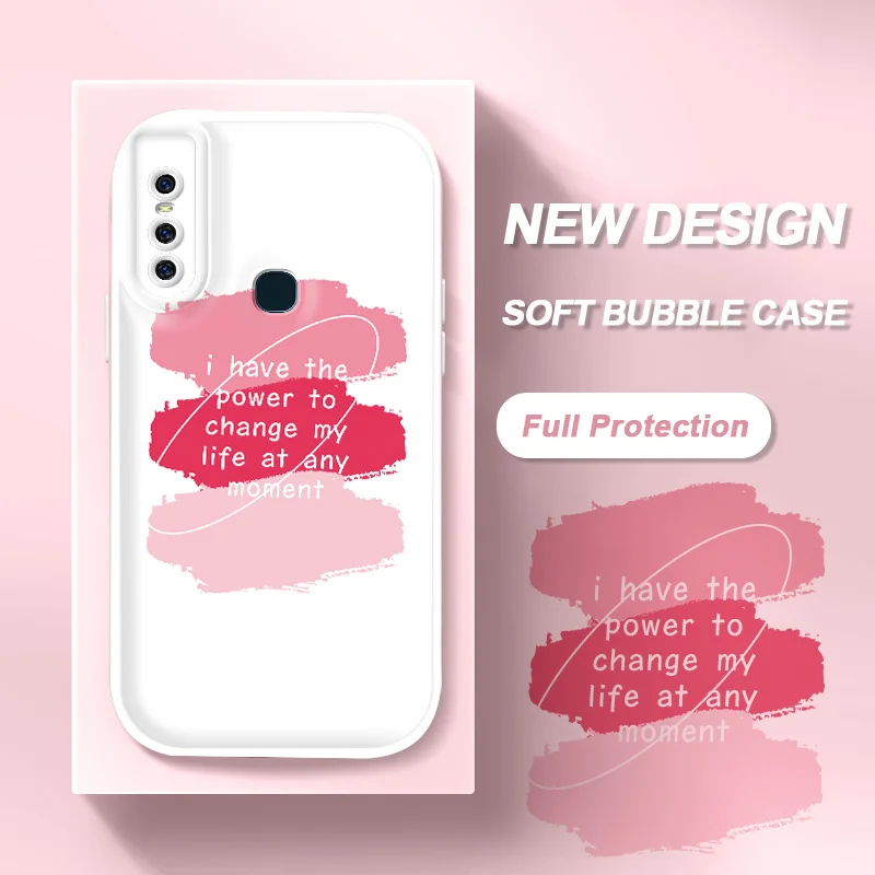 

Soft Bubble Case for vivo S1 Y7S Z1x S7 X60 X70 X80 Pro S T V20 Pro iQOO Neo Cream Tricolor English Shockproof Cell Phone Cover