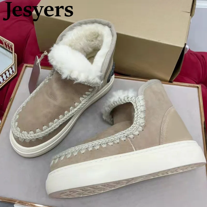 

Женские теплые зимние ботинки сапоги с толстой подошвой Wool, осенне-зимние короткие ботинки на платформе, Новинка