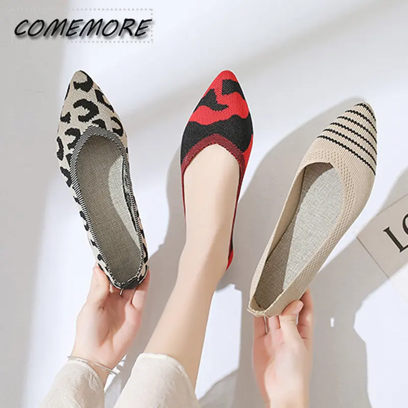 

2023 Модные слипоны, сетчатые лоферы, Стрейчевые балетки, женские вязаные туфли с мягкой подошвой, Мокасины, удобные балетки на плоской подошве