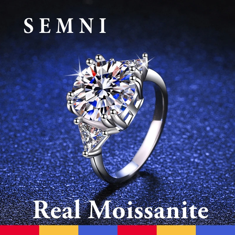 

SEMNI Luxury 5.0CT Moissanite Diamond Rings for Women Sparkling Halo Lover Wedding Promise Band 925 Sterling Silver Fine Anillos