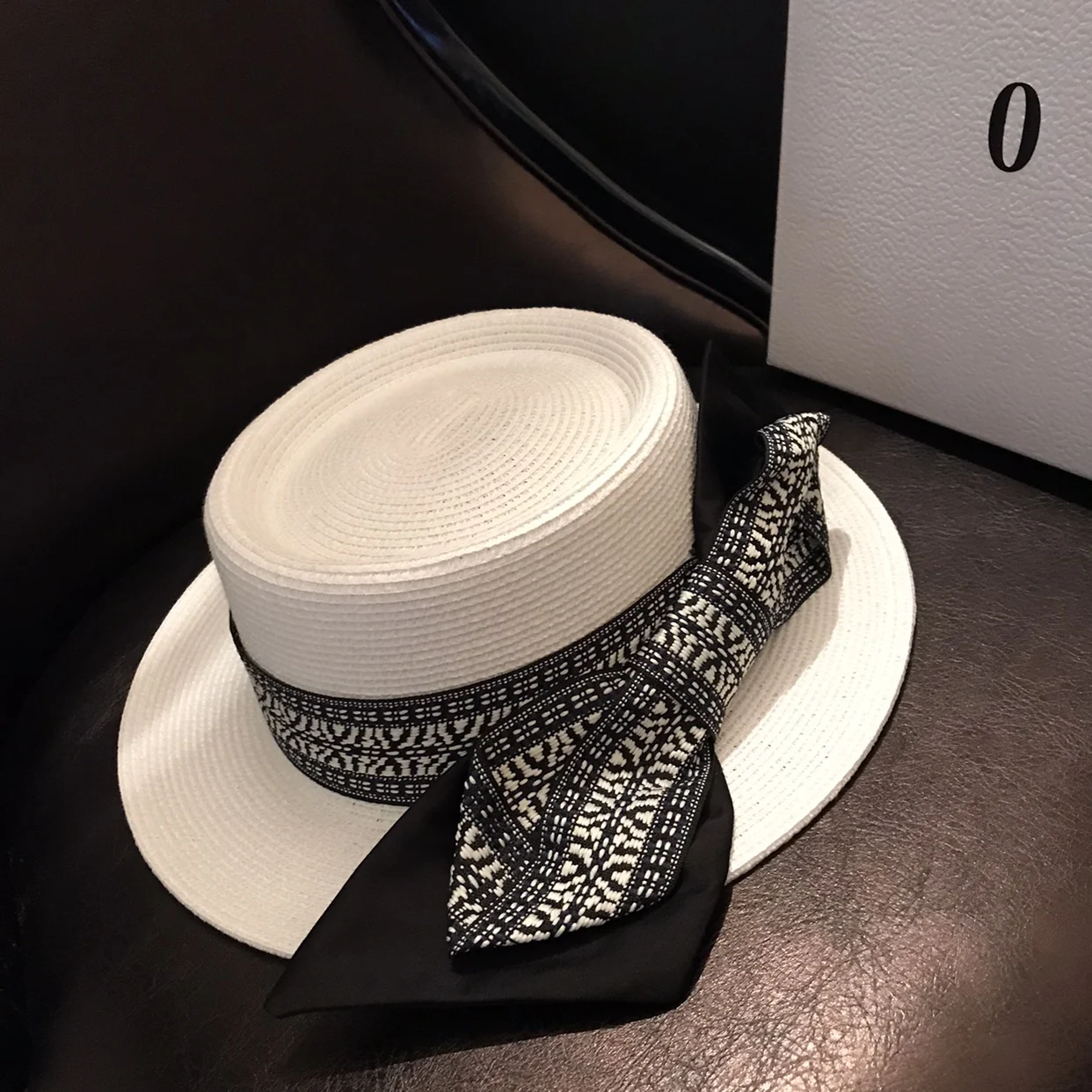 

New Golf Hat Straw Hat Women Summer Sun Hat Fat Top Hand-Woven Flat Hat Sun Protection bow tide