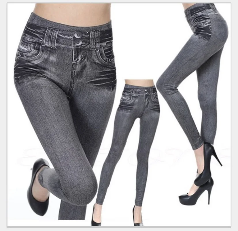 

S-5XL Sexy Seamless Leggings Women's Lined Spring Autumn Print Jeans Sportwear Slim Jeggings Woman Fitness Stretchy Black Pants