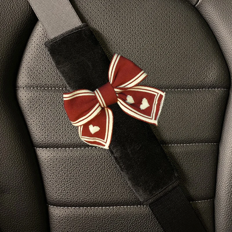 

1pc Styling Soft Plush Knitting Lover Bowknot Car Seat Belt Cover Shoulder Strap Harness Cushion Auto Seatbelt Shoulder Pad