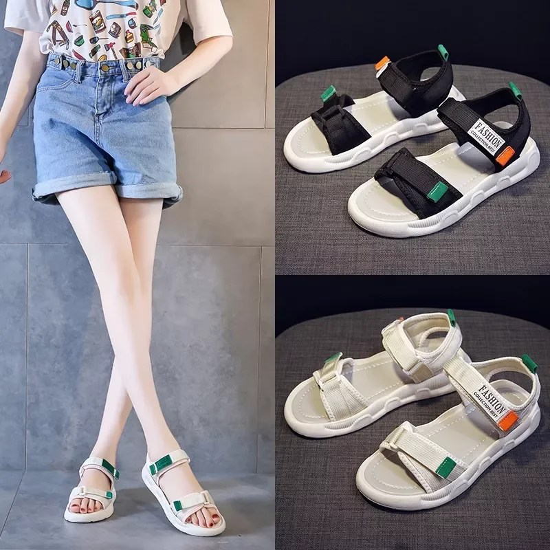 

Beach sport sandals women in the summer of 2022 the new flat fairy wind students soft bottom Velcro sandals women wholesale