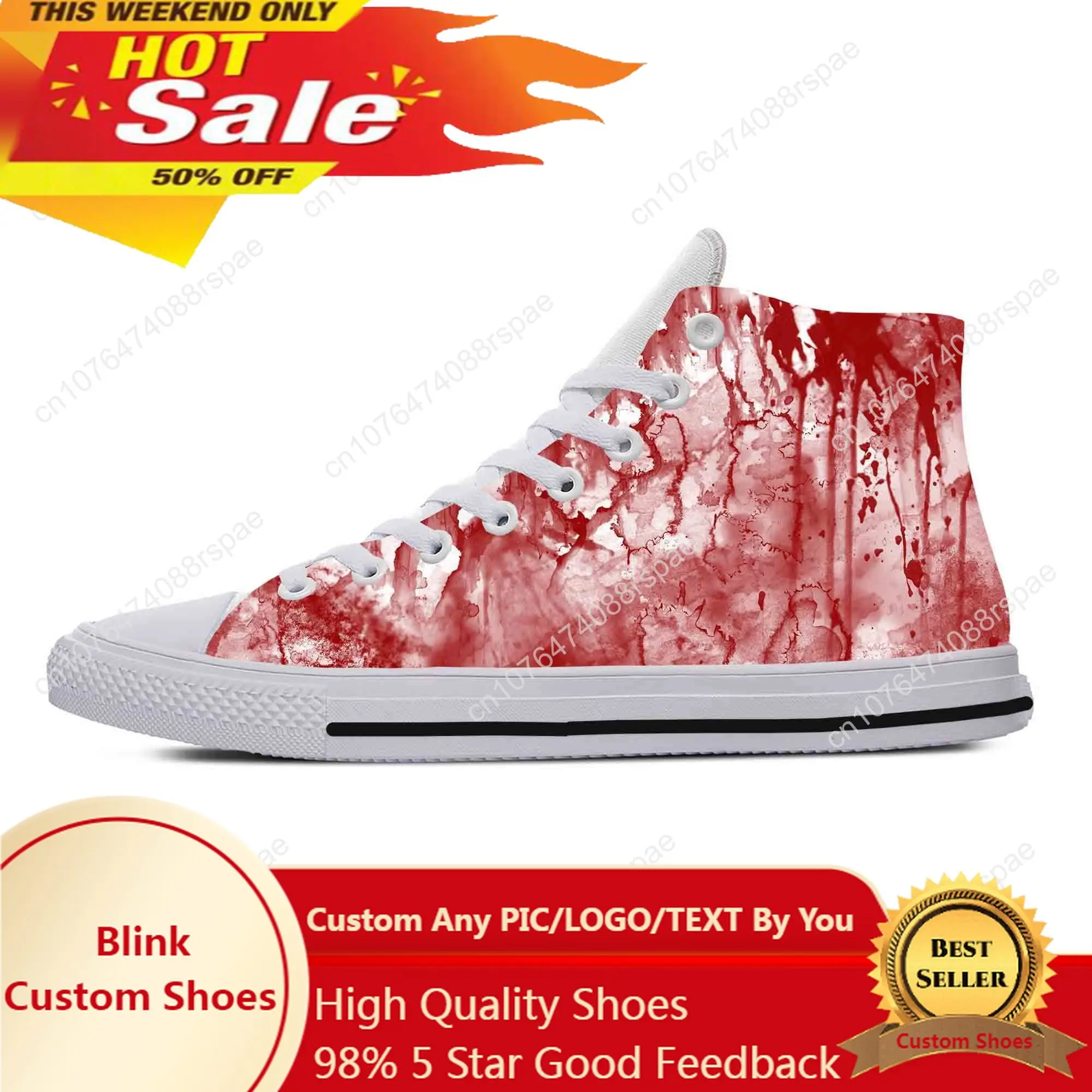

Blood Bloody Pattern Horror Halloween Goth Gothic Casual Cloth Shoes High Top Comfortable Breathable 3D Print Men Women Sneakers