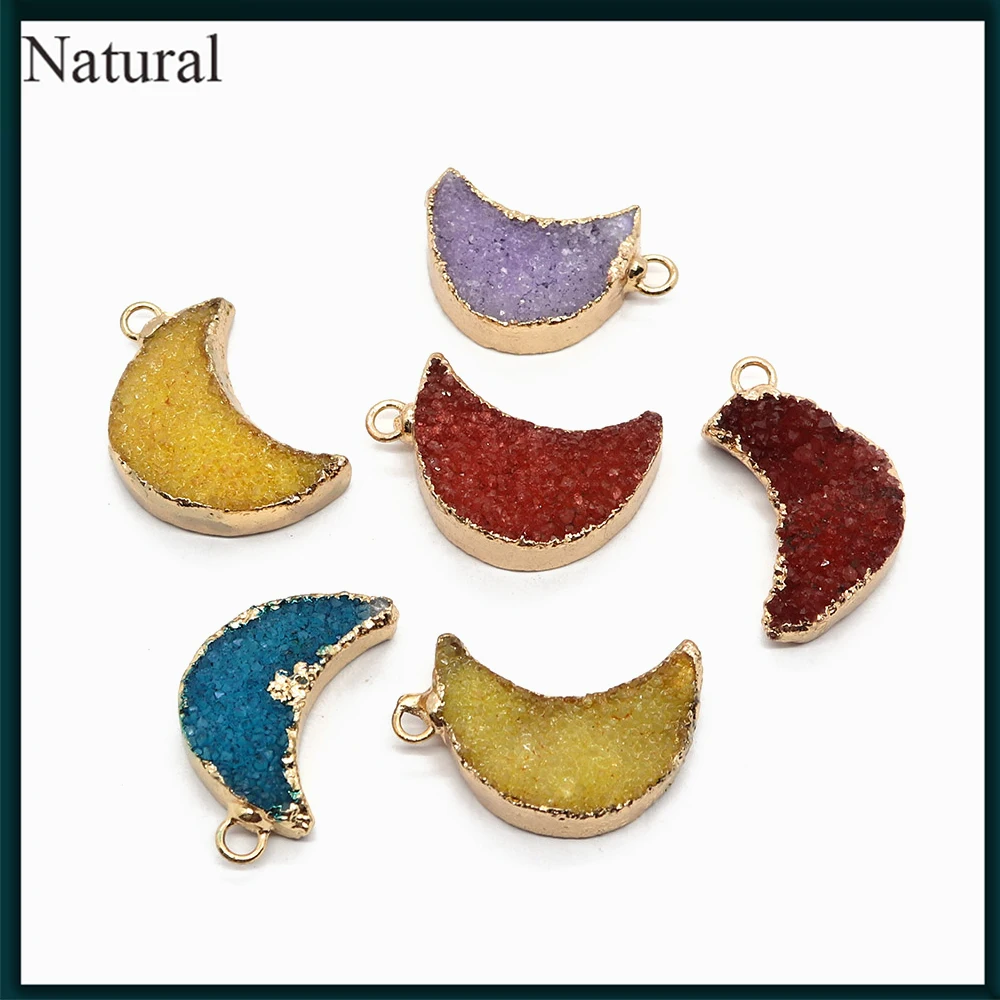 

1pcs Natural Stone Exquisite Moon Shaped Electroplated Crystal Pendant Elegant DIY Necklace Earrings Jewelry Accessories 15x23mm
