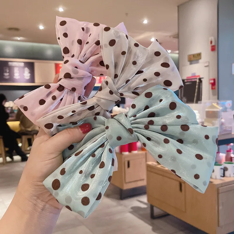 

New Fabric Chiffon Polka Dot Bow Hairpins Elegan Bowknot Hair Clips for Women Girls Headband Hairgrip Korean Hair Accessories