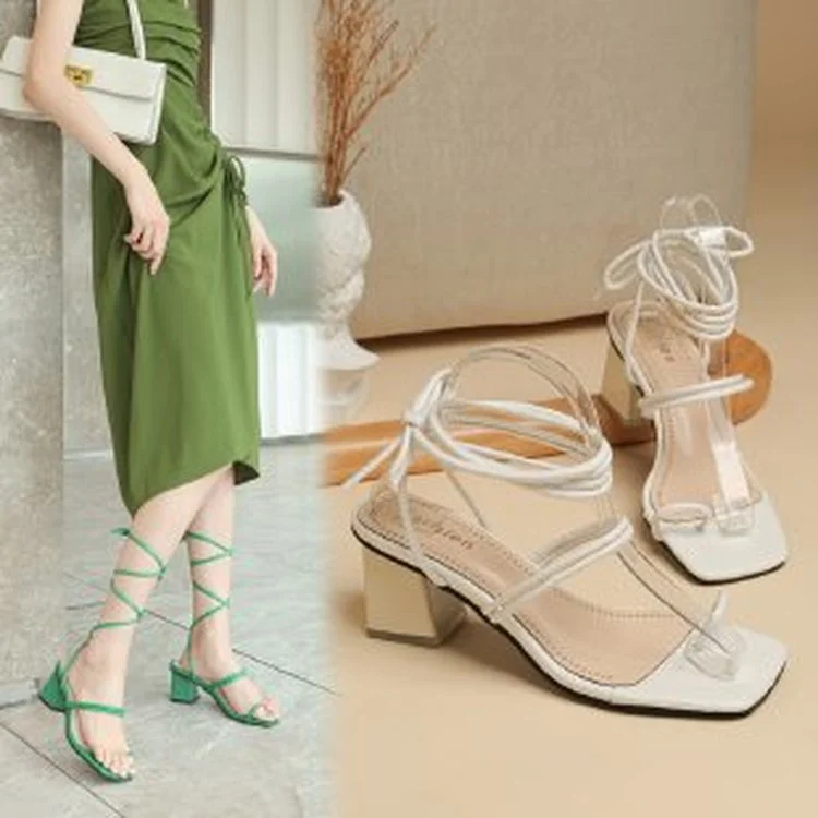 

2022 Women's Square Toe High Heel Sandals Party High Heel Sandals Women's Ankle Strap Sexy Sandals 35-42 Comfortable Square Heel