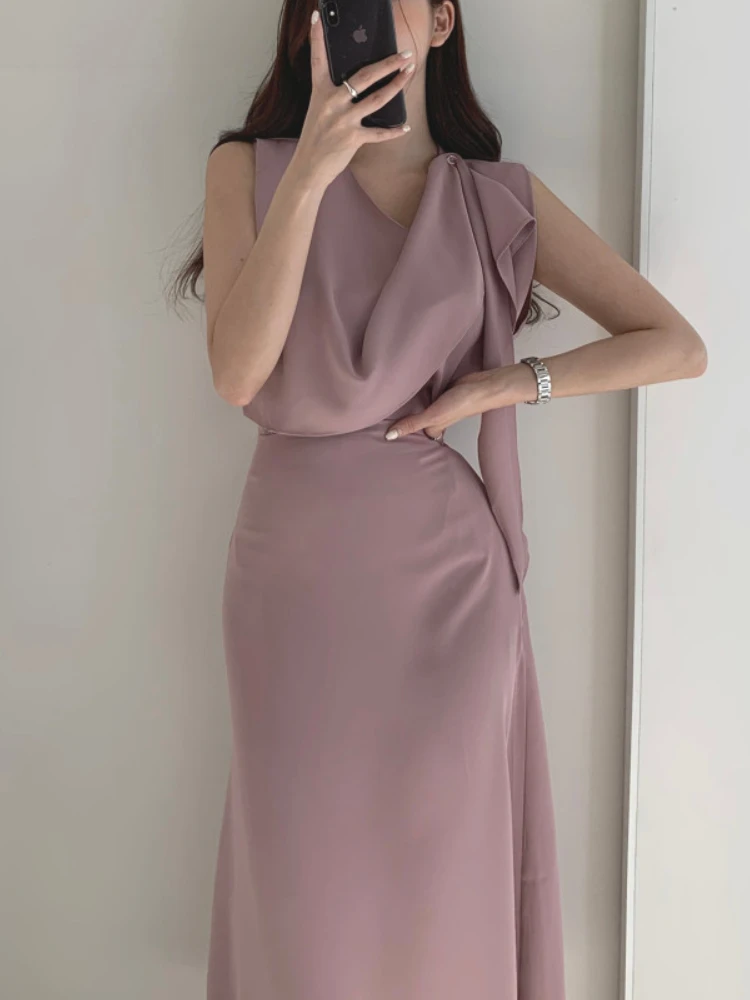 

Women's Summer Two Piece Set Korean Style Sexy Sleeveless Tops + High Waist Bodycon Midi Skirt Elegant Ensemble Femme 2 Pieces