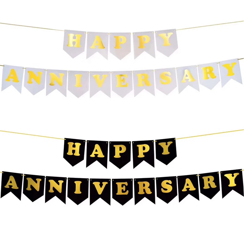 

Happy Anniversary Banner With Gold Print Party Decor Display For Anniversary Celebration Supplies