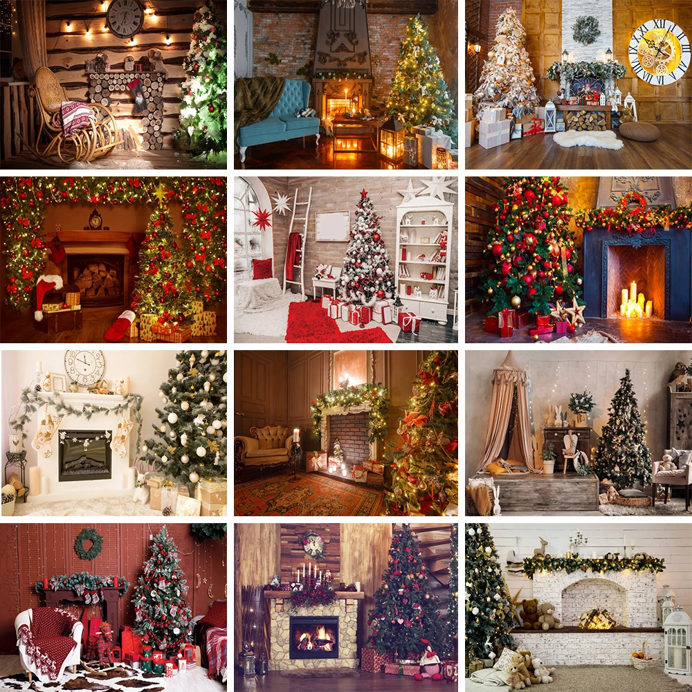 Купи Laeacco Christmas Tree Lights Fireplace Gifts Sofa Interior Photography Backdrops Backgrounds Family Portrait Photocall Props за 206 рублей в магазине AliExpress