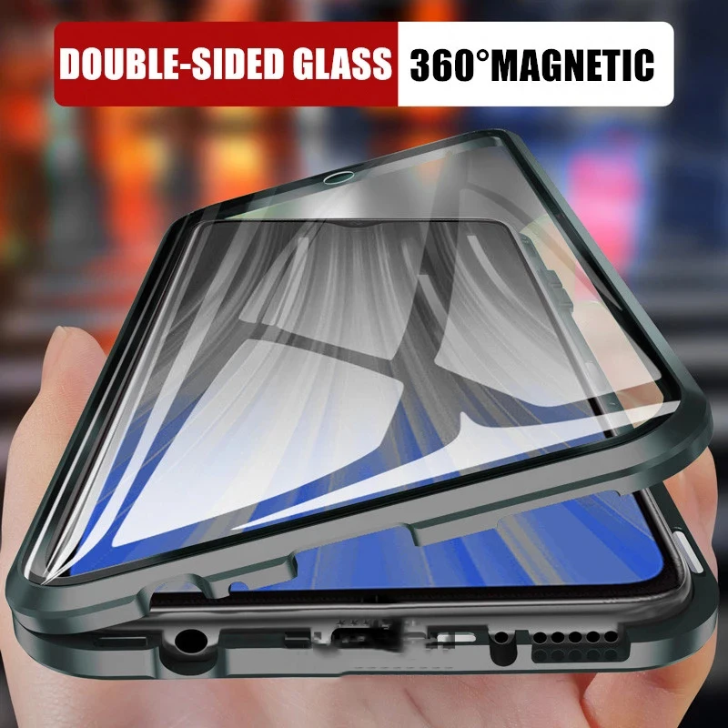 

Чехол для Redmi Note 11 9T 9C 9A 9 9s 10s 10 7 8 8T 8A Pro, металлический магнитный двухсторонний стеклянный чехол с полной защитой, 360