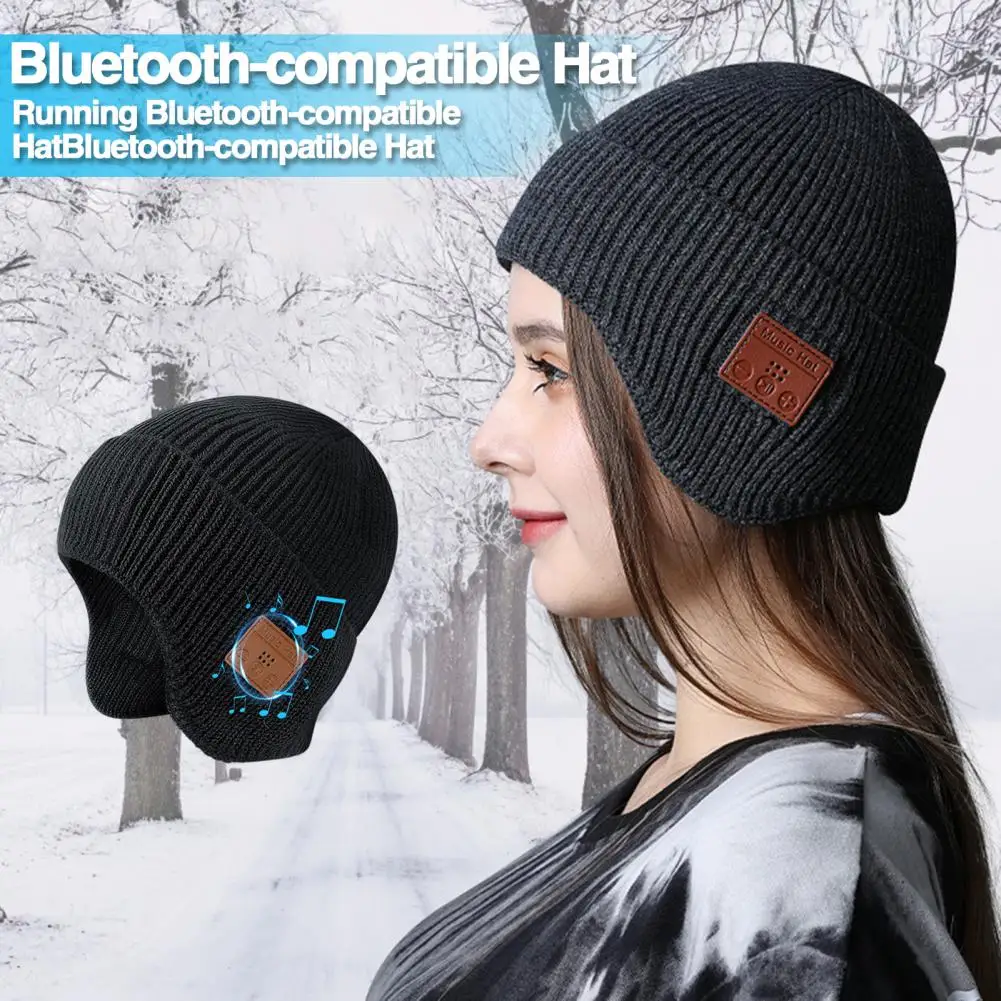 

Skiing Warm Cap With Wireless Earphone Knitted Winter Cap Windproof Solid Thick Hiking Stereo Music Headphones Hat Helmet