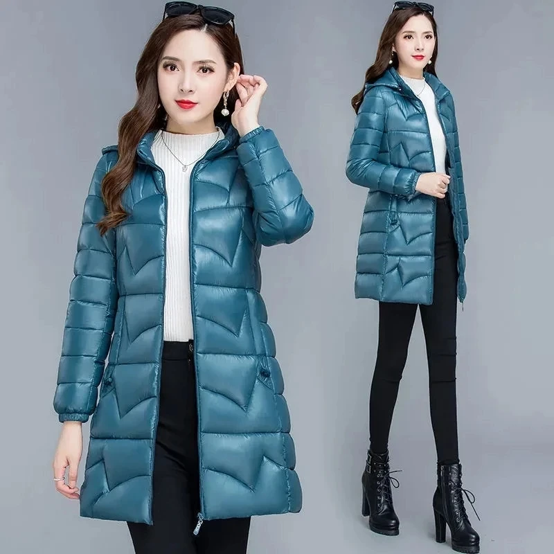 XL- 6XL Parkas Women's Hooded Winter Jacket 2022 Korean Glossy Loose Basic Coat Down Cotton Jacket Thicker Warm Long Outwear