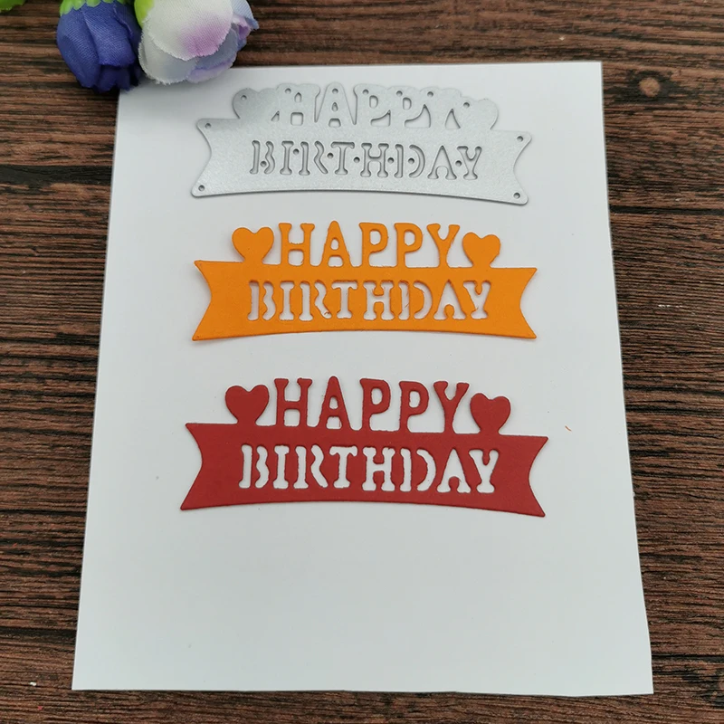 

AOKEDIY Happy Birthday Words Metal Cutting Dies Craft Stamps die Cut Embossing Card Make Stencil Frame Art Cutte