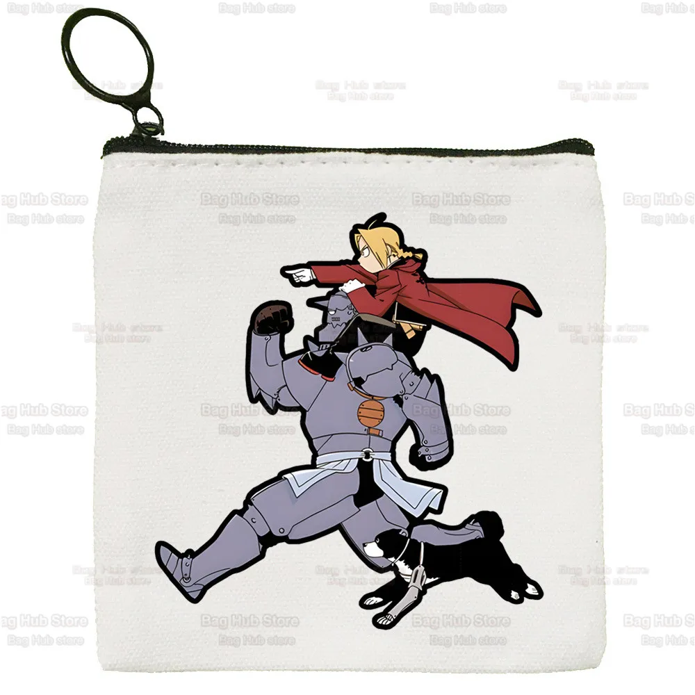 Fullmetal AlchemistCanvas Coin Purse  Edward Elric Canvas Bag Small Alphonse Elric Square Bag Key Bag Card Cartoon Coin Bag
