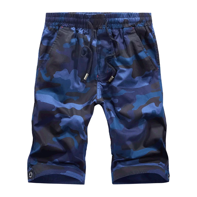 

Men Cloth 2023 Cargo Waist Elastic Mens Camo Shorts Casual Summer Drawstring Cotton Pocket Breeches Male Bermuda Blue Camouflage